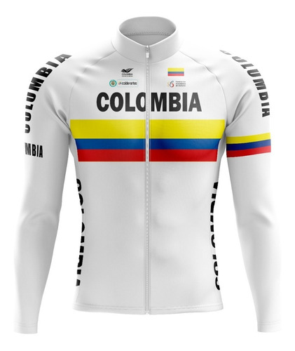 Jersey Ciclismo Ruta Mtb Colombia Blanco Manga Larga