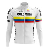 Jersey Ciclismo Ruta Mtb Colombia Blanco Manga Larga