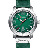 Relógio Masculino De Couro Verde Curren Quartzo Japonês 3atm
