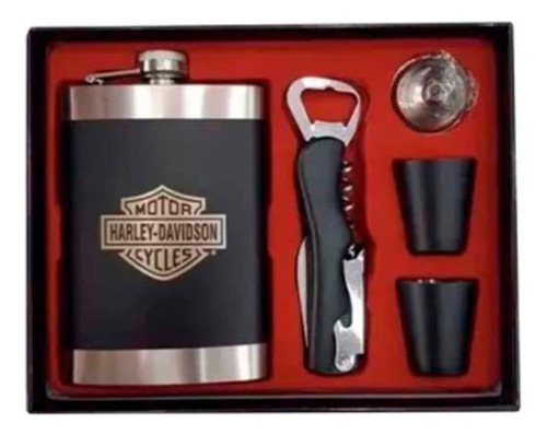 Licorera Wizquera Harley Davidson 9oz Inox. 2 Copas + Navaja