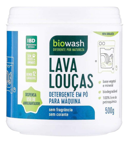 Detergente Biodegradável Em Pó Maquina Natural 500g Biowash