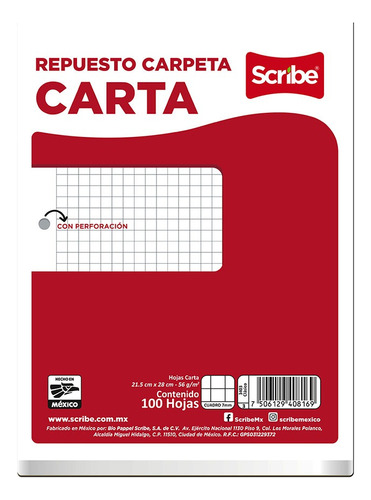 Hojas Para Carpeta Scribe Tamaño Carta Cuadros 100 Hojas