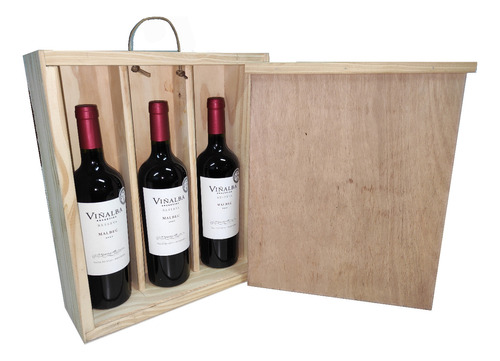 Caja Madera+ 3 Vinos Viñalba Reserva = Ultima Foto Oferta