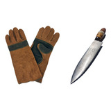 Kit Parrilla Guantes Asador Cuero Kevlar Cuchillo Artesanal 