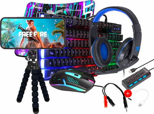 Kit Mobilador Gamer Mobile Completo Teclado Mouse Headset Ff