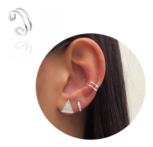 Piercing Pressão Fake Orelha Ear Em Prata 925 Maciça 2 Fios 