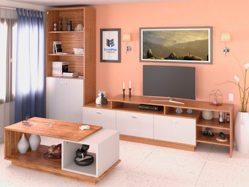 Combo Mesa Tv + Biblioteca + Mesa Ratona Modular Living Rack