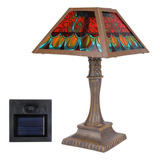 Lámpara De Mesa Solar Con Vitrales Estilo Tiffany Vintage