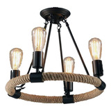 Lampara Colgante Cañamo Rustica Candelabro 4 X E27