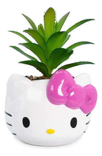 Mini Maceta Hello Kitty Ceramica Con Planta Artificial 