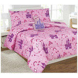 Set Princesa 6 Piezas Twin Rosa Morado Cama Niñas.