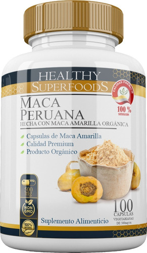 Maca Peruana Pura Orgánica 100 Capsulas 500mg Sabor Natural