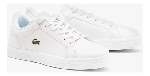 Sneakers Lacoste Lerond De Piel Y Malla Niños Color Blanco Diseño De La Tela Liso Talla 24 Mx