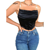 Crop Top Halter Para Mujer Top Corto Sexy Corset Satén C15.