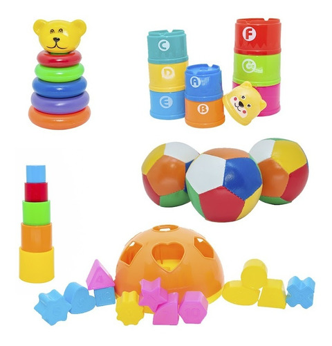 Kit Brinquedo Educativo Copo Encaixe Colorido Bebê Bolas 36p