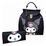 Kuromi Bolsa Mochila + Cartera De Kuromi