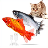 2 Pescados Juguete Para Gato Usb Gris Que Se Mueve Peluche 