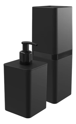 Kit Dispenser Sabonete E Porta Escova Dente Com Tampa Preto