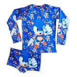 Roupa Banho Infantil Proteção Solar Blusa Sunga Menino Sonic