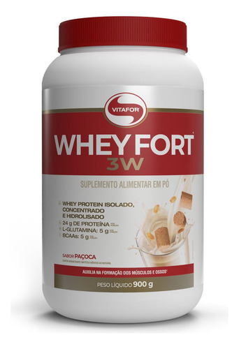 Suplemento Em Pó Vitafor  Whey E Proteínas Whey Fort 3w Whey Protein Whey Fort 3w Sabor  Paçoca Em Pote De 900g