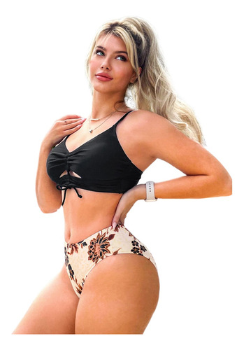 2 Piezas Traje De Baño Mujer Negro Sexy Bikini Estampado