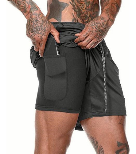 Short Gym Con Licra Deportiva 2 En 1 Hombre Correr Ejercicio