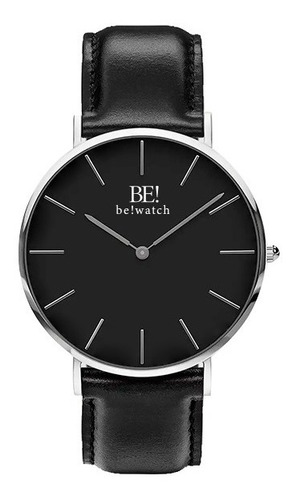 Relógio Minimalista Preto Pulseira Couro Chrono Silver 40mm