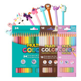 Lápis De Cor Multicolor Kit C/ Caneta Kawaii Em Gel