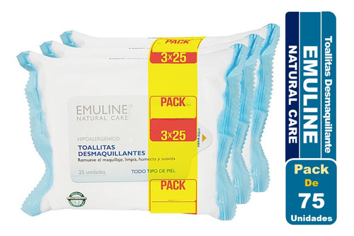 Toallitas Desmaquillante Emuline 25 Un C/u  Pack De 3 Bolsas