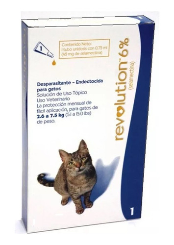 Revolution 6% Antipulgas Garrapatas Para Gato 2,6 A 7,5 Kg 