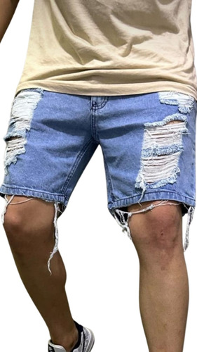 Bermuda Jeans Rígida Con Roturas Hombre 