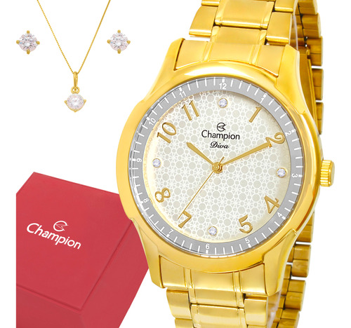 Relógio Champion Feminino Dourado Luxo Garantia Original