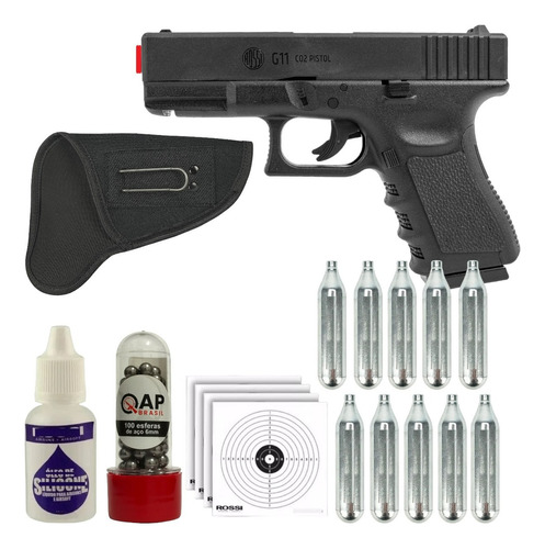 Kit Pistola Pressão Co2 6mm G11 Glock G19 + Acessórios