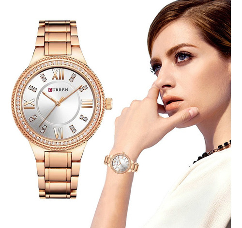 Curren Reloj Mujer Elegante Cristal Diamante Acero Análogo A