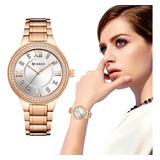 Curren Reloj Mujer Elegante Cristal Diamante Acero Análogo A