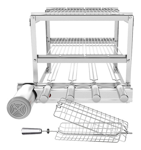 Churrasqueira Gira Grill 4 Espetos 3 Níveis + Grelha Peixe