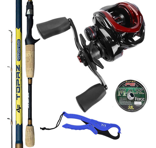 Kit Pesca Carretilha Titan Pro 12000 Vara 1,80m Linha Brinde