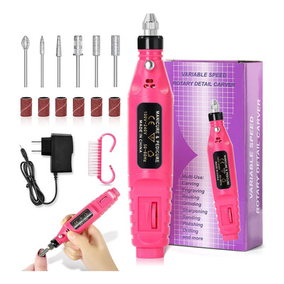 Lima De Uñas Eléctrico Portátil Con 6 Profesional Brocas Kit Rosa