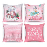 Cubiertas Para Cojines Color Rosa Para Navidad 24x24in 4 Pcs