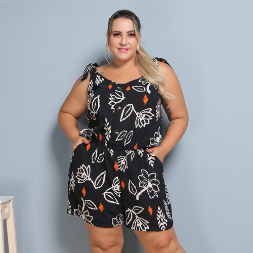 Macacão Plus Size Feminino Macaquinho Verão Leve Blogueira 