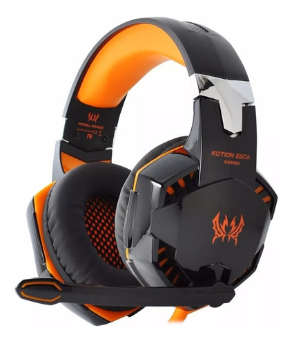 Audífonos Gamer Kotion Gamer G2000 Negro Y Naranja Con Luz Led