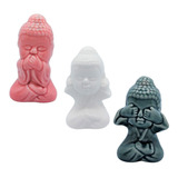 Trio Buda Enfeite Porcelana Não Ouço, Falo, Vejo Candy Color