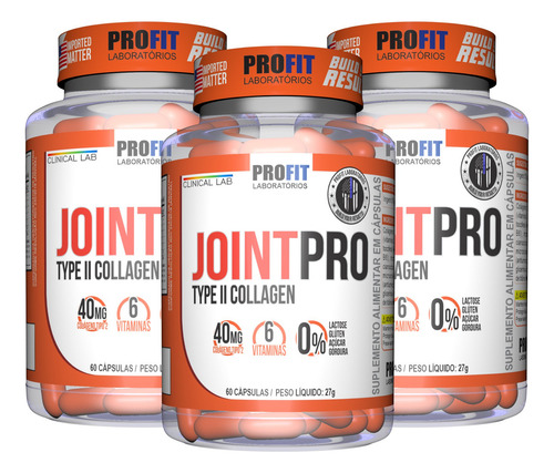 3x Joint Pro Colágeno Tipo 2 - 60 Cáps - Profit Sabor Sem Sabor