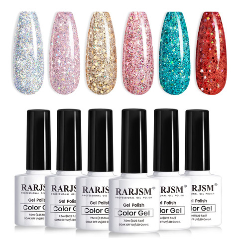 Glitter Gel Nail Polish Set De 6 Colores Diamond Silver...