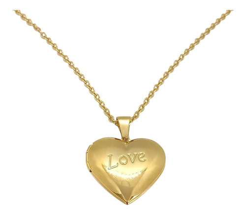 Cadena Relicario Love Guardafoto Corazon Chapado En Oro 18k