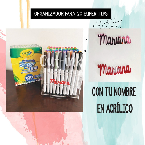 Organizador Acrílico Plumones 120 Pzas Con Nombre