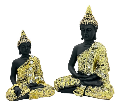 Kit 2 Estátua Buda Sidarta Tailandês Meditação Zen Decoração
