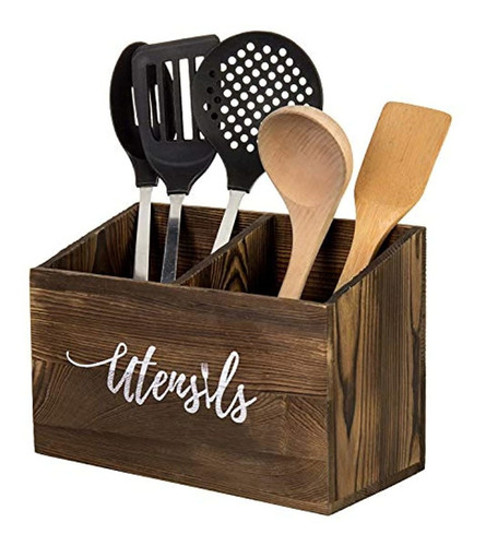 Organizador De Utensilios De Cocina De Madera Maciza Quemada