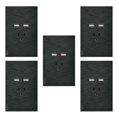 Paq 5 Placas Con 1 Contacto Y 2 Entradas De Usb Lucek Flat 16 A 250v Negro 220v
