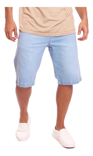 Short Jeans Masculino Elastano Liso Bermuda Lavagem Clara